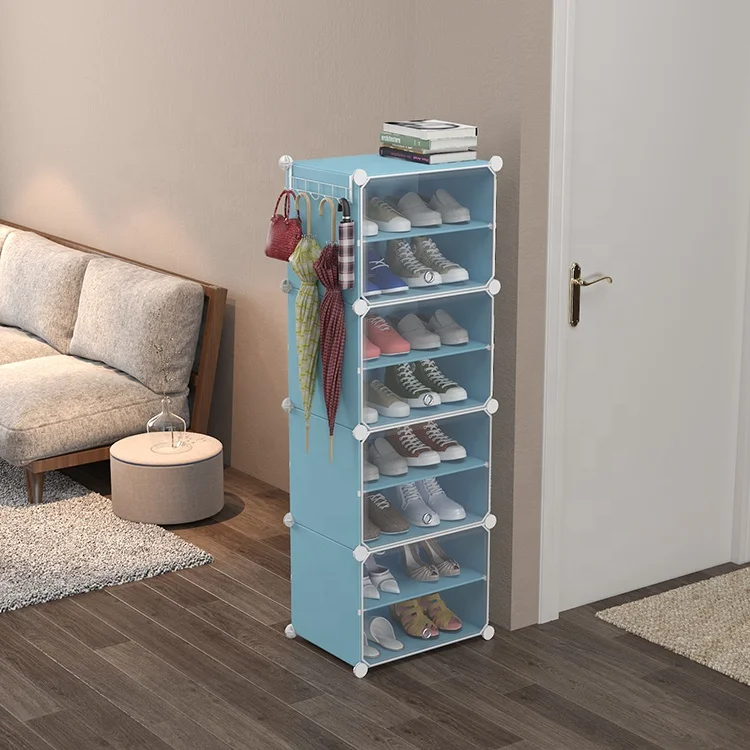 Front-opening transparent door 8 layer stackable cube storage plastic shoe rack for living room
