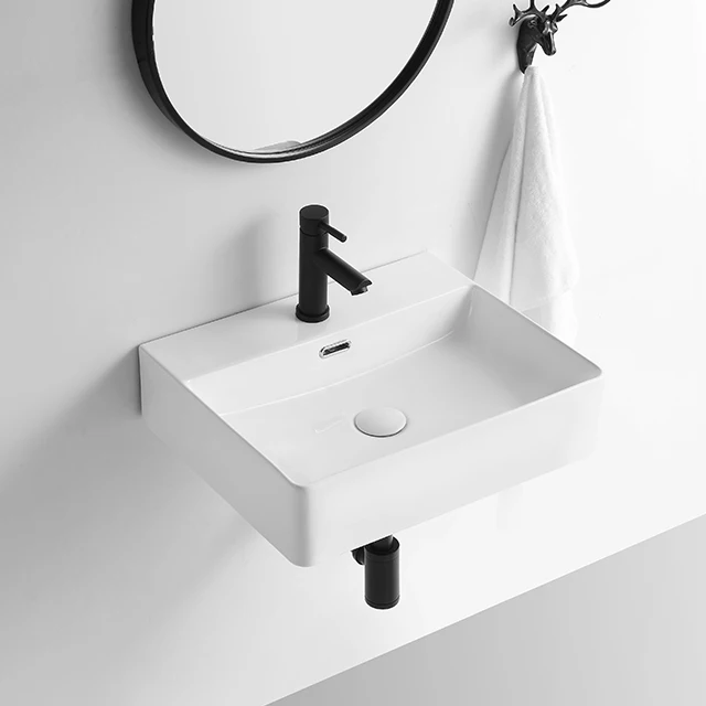 Popular design lavabo white rectangular countertop sink solid surface wash basin ceramic bathroom vessel sink