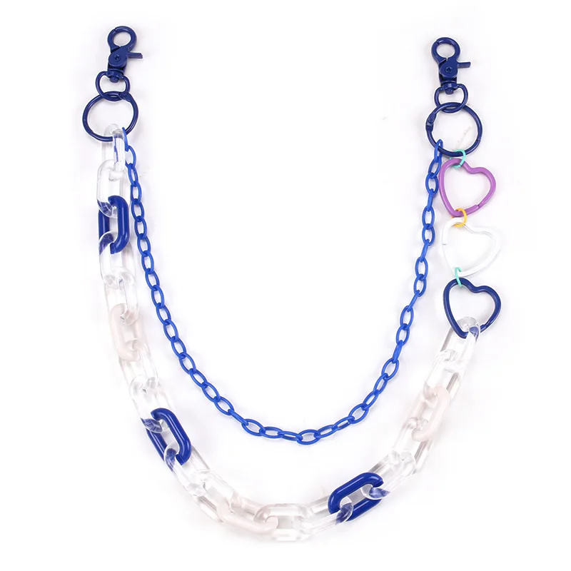 Hip Hop Double Pants Chains ins High Street jewelry Colorful Acrylic Trousers Chain String Hollow Peach Heart Ring Waist Chain