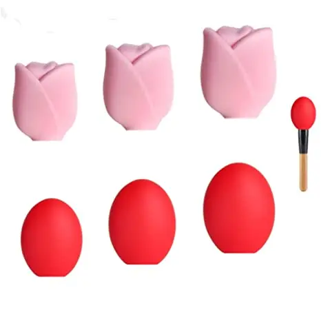 3 Pack and 3 Size Silicone Travel Makeup Brush Cover Rose Shaped Dust- Proof Portable Makeup Case/ Box Travel Brush Protector