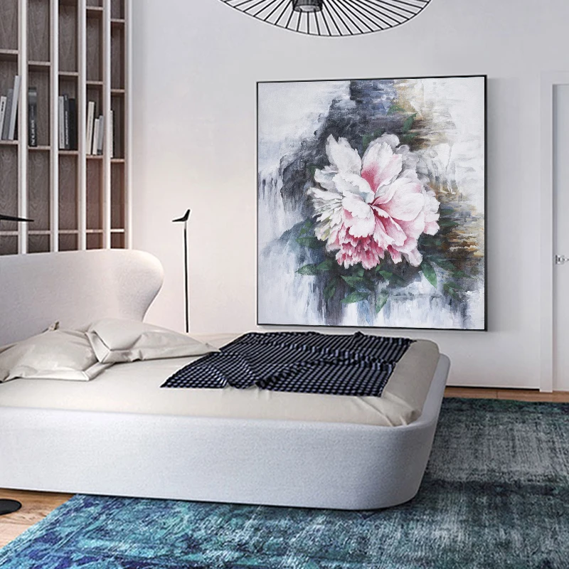Handmade colorful Flower abstract scratch framed oil painting for room wall art painting decoration