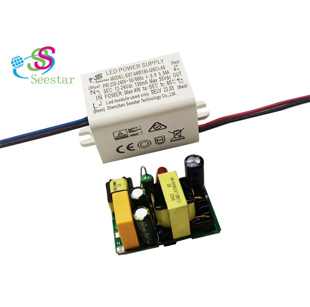 Seestar isolated AC220-240V DC12-24V 130mA 2W 3W 4W PF>0.8 flicker free TUV SAA CE CB ERP waterproof led wall light led driver
