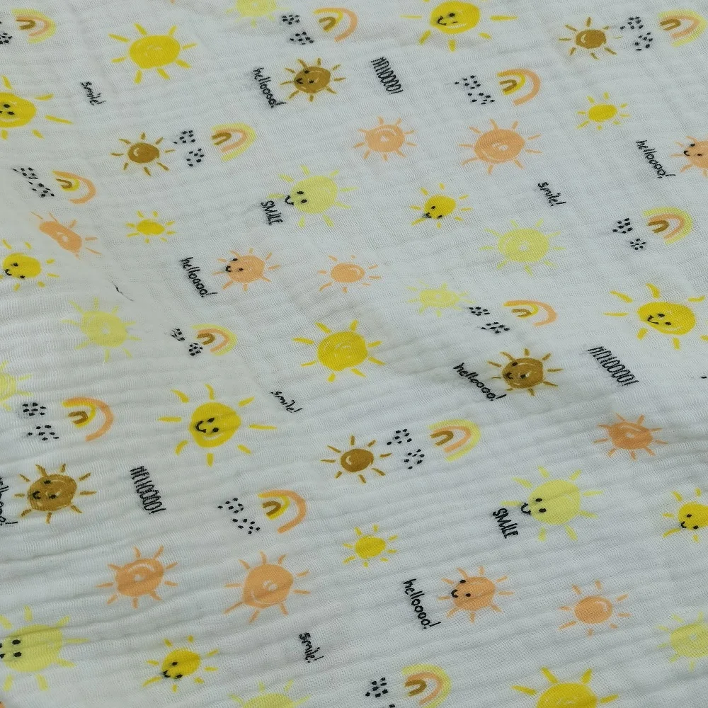 Popular Baby Mosquito Pants Washed Cotton Fabric Pleated Seersucker Sleepwear 3-layer Cotton Crepe Gauze  Print Fabric