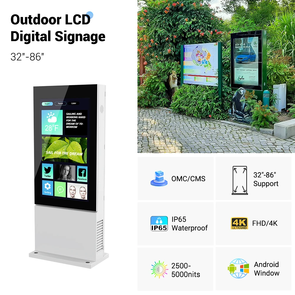 advertising kiosk totem pole solar ip65 screen 5000nits 55inch monitor window waterproof lcd screen outdoor display tv 55inch