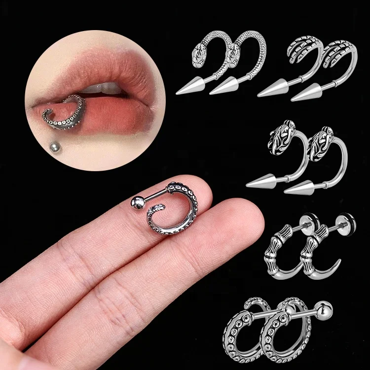 Wholesale Multifunctional Body Piercing Jewelry 316 Stainless Steel Anti Allergy Octopus Tentacle Earrings Lip Studs Piercing