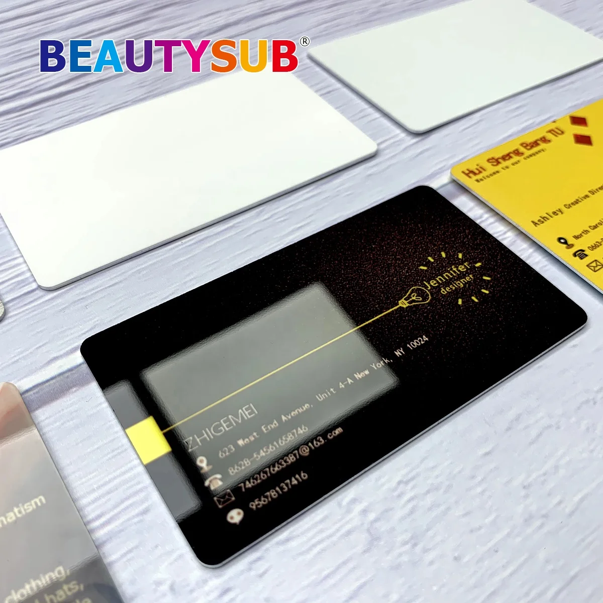 Double-sided LS-CN001D HD sublimation Aluminum Name card sublimatable metal name card gloss white blanks heat transfer printing