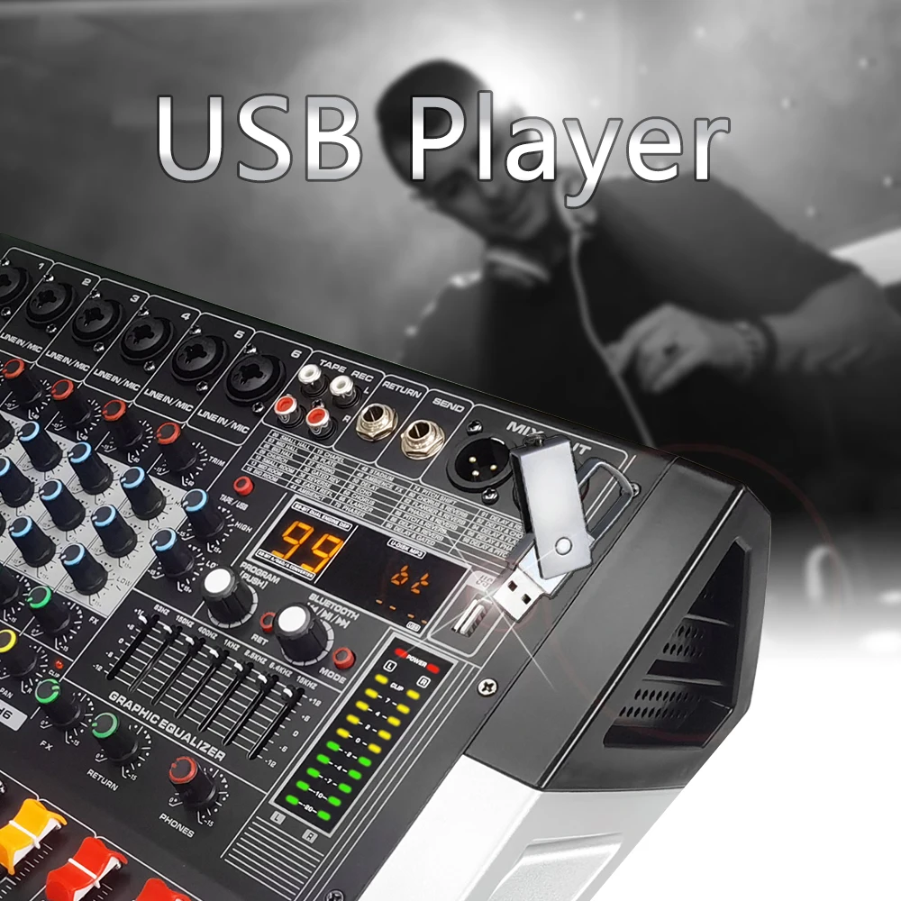 GAX-ED6 Professional 6 channel Audio Power amplifier mixer 7-band Equalization Mixing With USB Switch For Karaoke Stage KTV