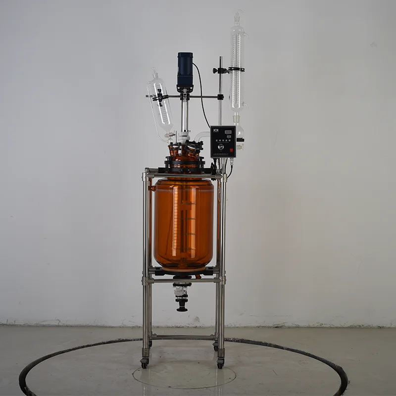 Shanghai better customized brown double wall jacketed 50L glass reactor chemical reactor