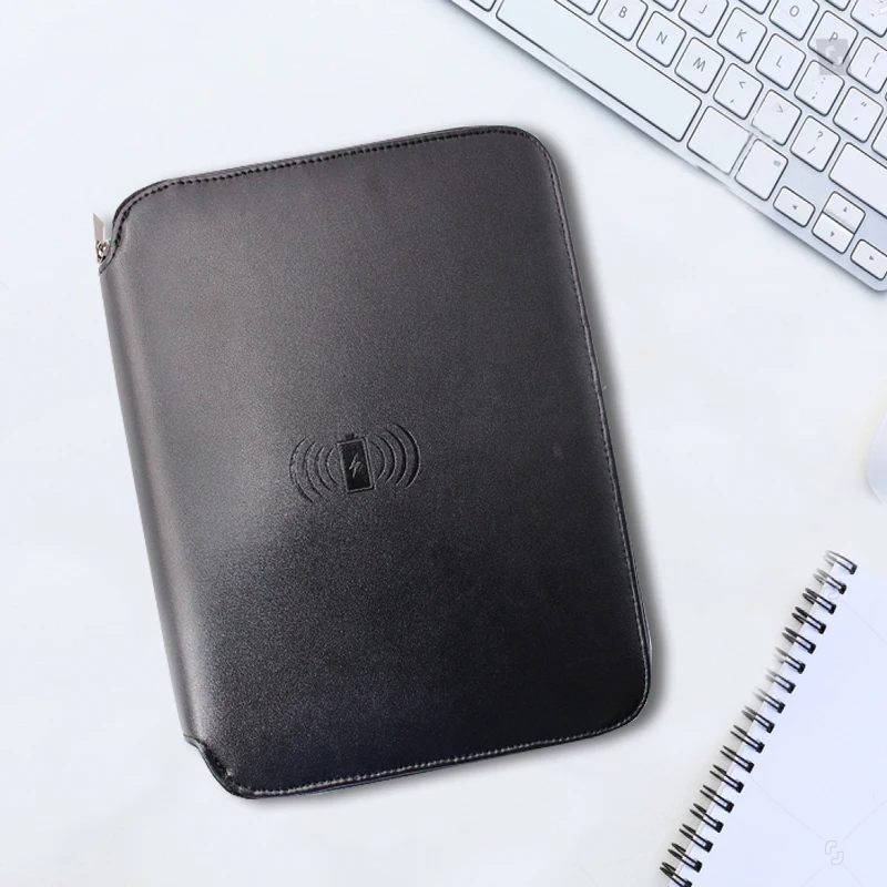 Portfolio with Powerbank Zipper Phone Stand Holder Customized Leather Notebooks 2024 New Arrival A5 PU Leather Spiral 80 Sheets