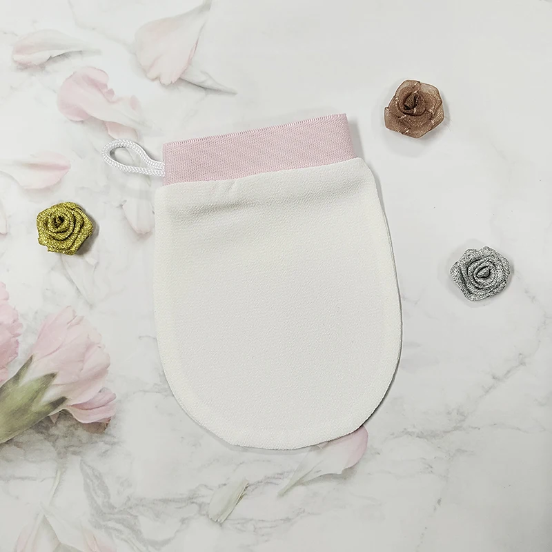 Customize Logo 100% Natural Silk Exfoliating Face Mitt Glove Turkish Exfoliating Gloves Mitts