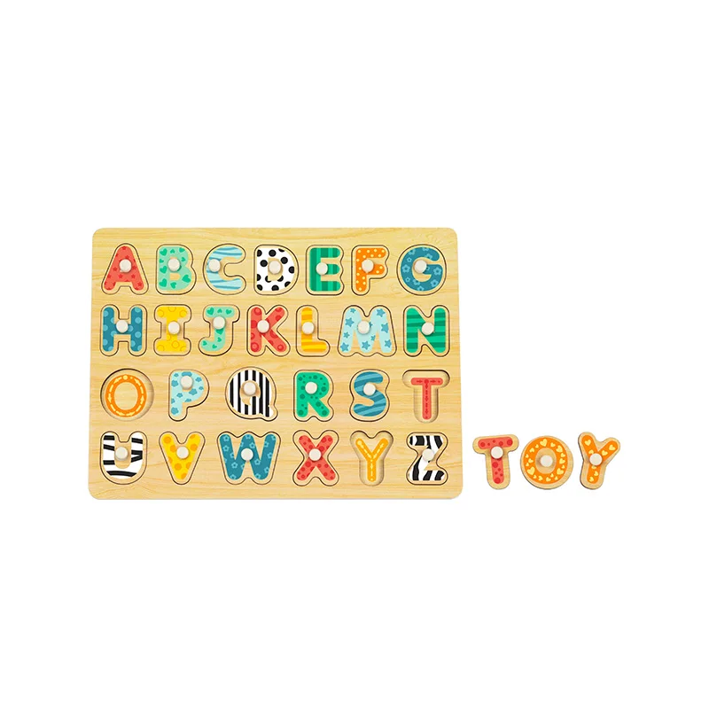 Wooden English Letters Shape filled Puzzle Toys Colorful Educational Montessori Toys 3d Wooden Baby Alphabet Puzzles