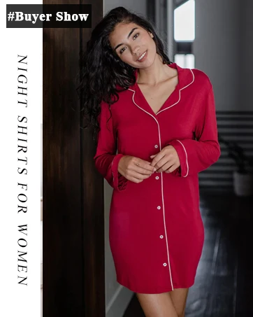 High Quality Long-Sleeve Button Down Soft Comfy Bamboo Cotton Modal Pajamas for Women Sleepwear Sleep shirt Sleep Dress