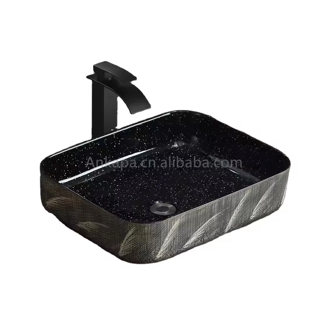 Modern black ceramic bathroom countertop basin square sink decorative surface hotel art basin