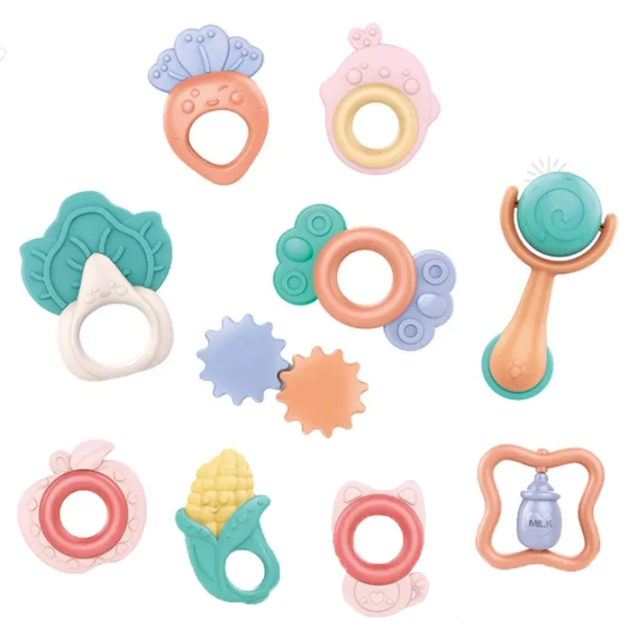 Chewing Rattle Teether Toys Silicone Soft Silicone Baby Teething Rattles Colorful Silicone Baby Teether Rattle