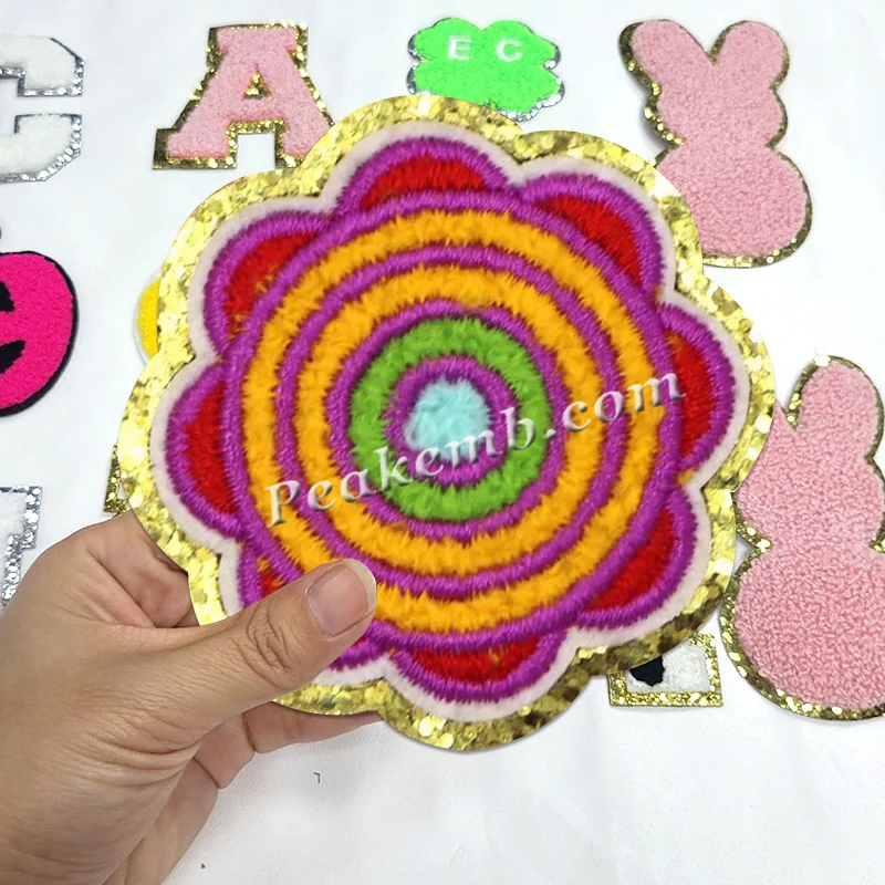 Chenille Star Patch for Bag  Self Adhesive Patch for Jacket Flower Patch for Girls Glitter Chenille Patch for Cosmetic Bag