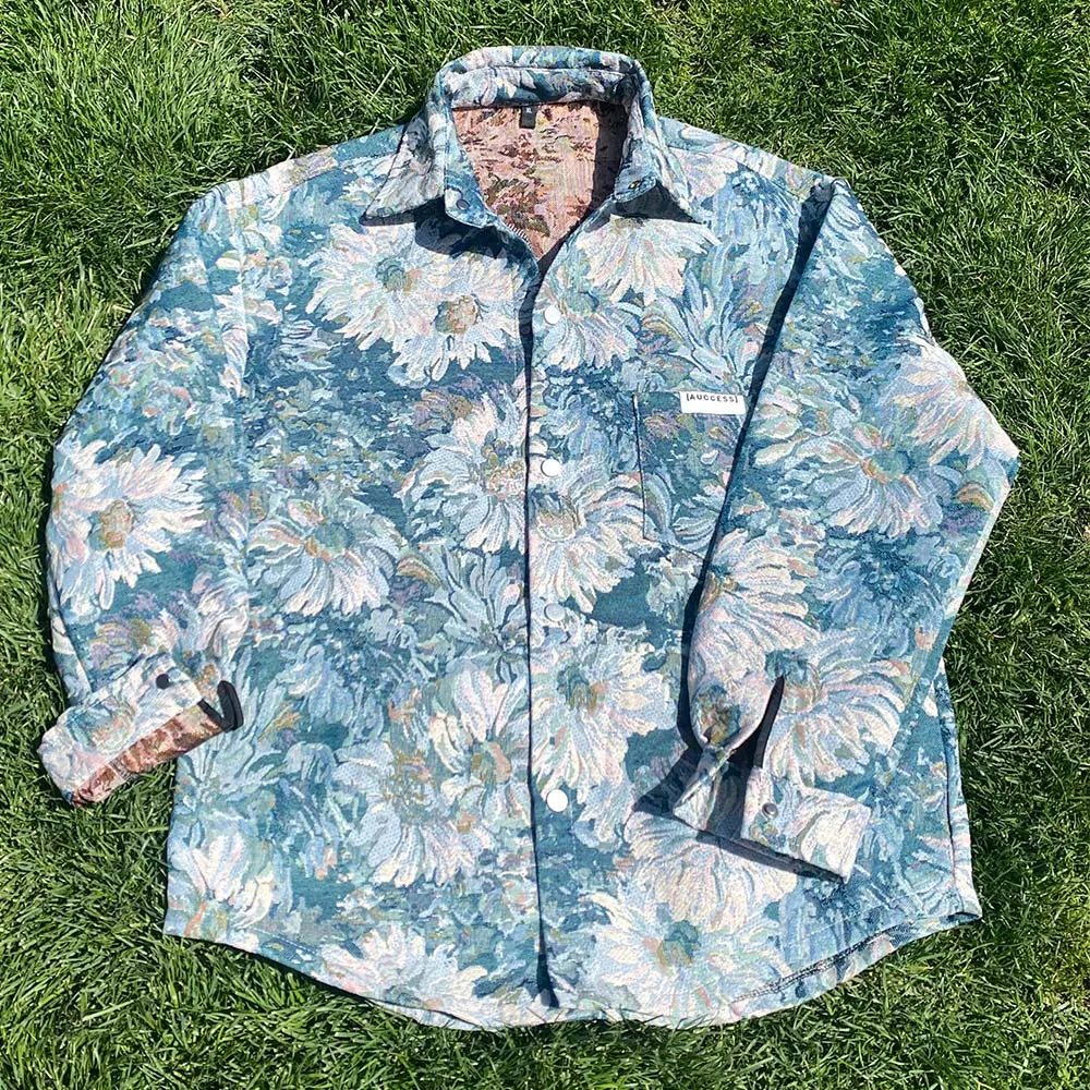 Manufacturer Design Embroidered Plus Size Tapestry Jackets Hoodie Men Shacket Graphic Custom Woven Tapestry Hoodie Zipper Jacket