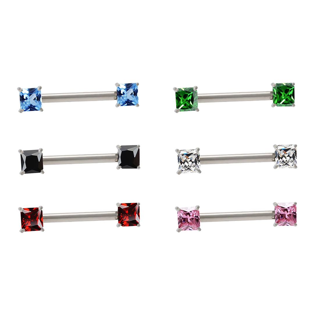 Calendo Minimalist PVD Gold ASTM F136 Titanium Nipple Ring Sexy Threadless Body Jewelry with Square CZ Stones Push Pin Design