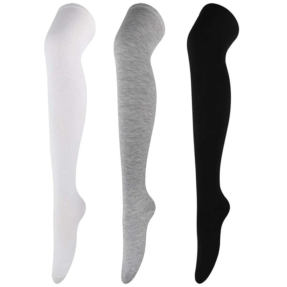 Women Cotton White Basic Knee High Socks