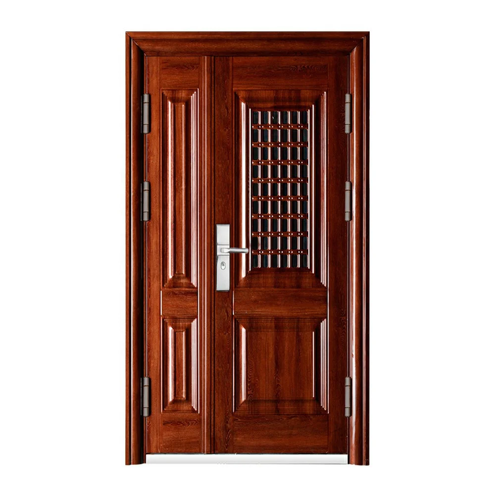 Limited Time Discount Cold Rolled Zinc Alloy GI Front Entry Doors High-end Color Steel Doors With Double Movable Handle