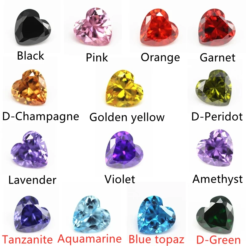 5A quality CZ 3*3mm-12*12mm white colorless heart cut cubic zirconia gemstones synthetic heart shape zirconia loose CZ stones