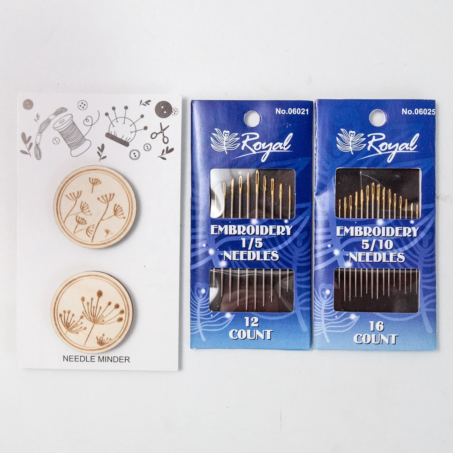 Hand Sewing Pin Stitch Needles with Wooden Needle Minders Kit