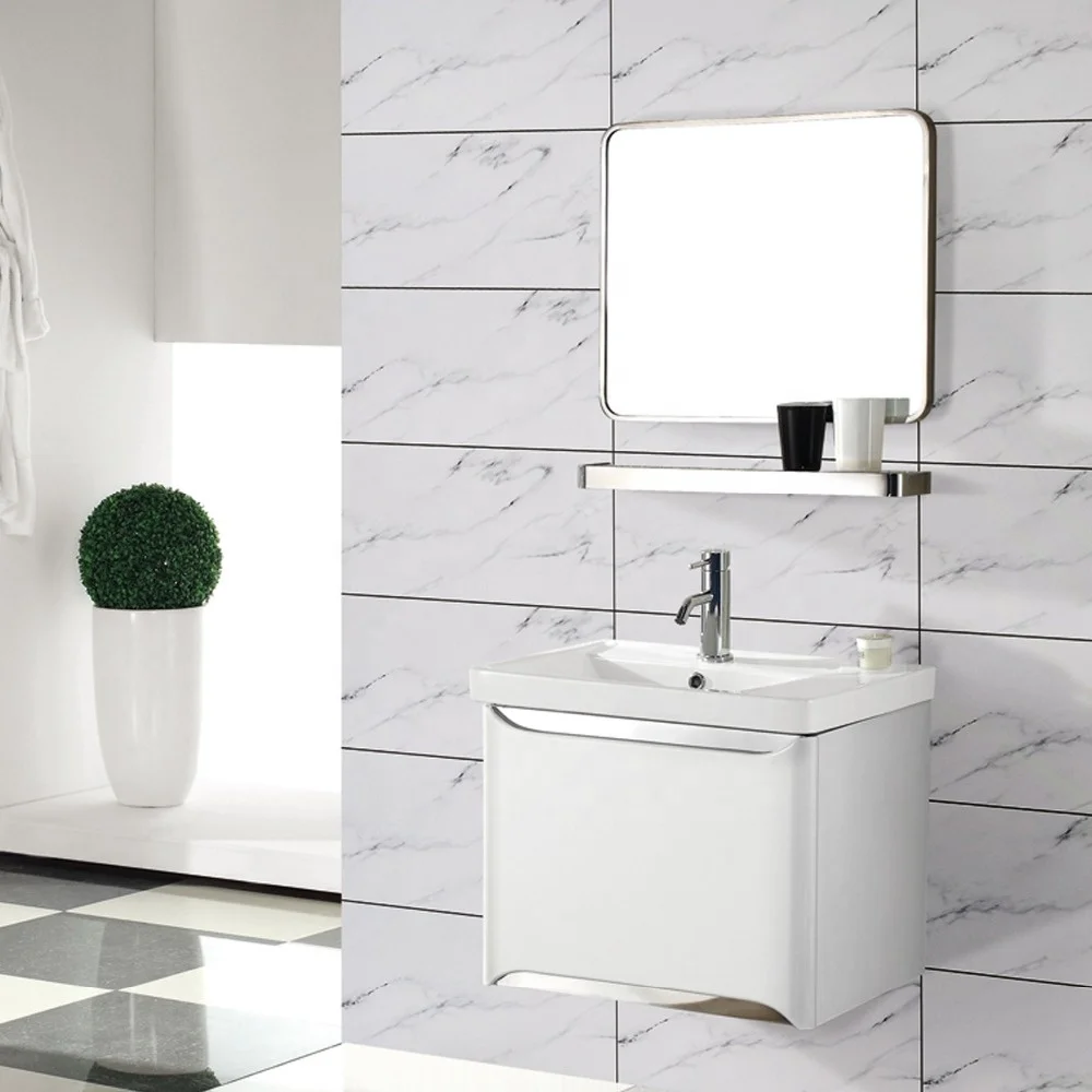 Hot sale Small size space saving bathroom furniture with white ceramic wash basin & teeth brush holder