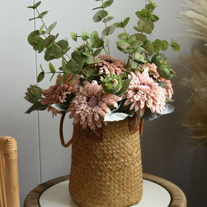 High Quality Gift Silk Flowers Yellow Artificial Dried Flower Bunch Teddy Sunflower For Home Wedding Decoration