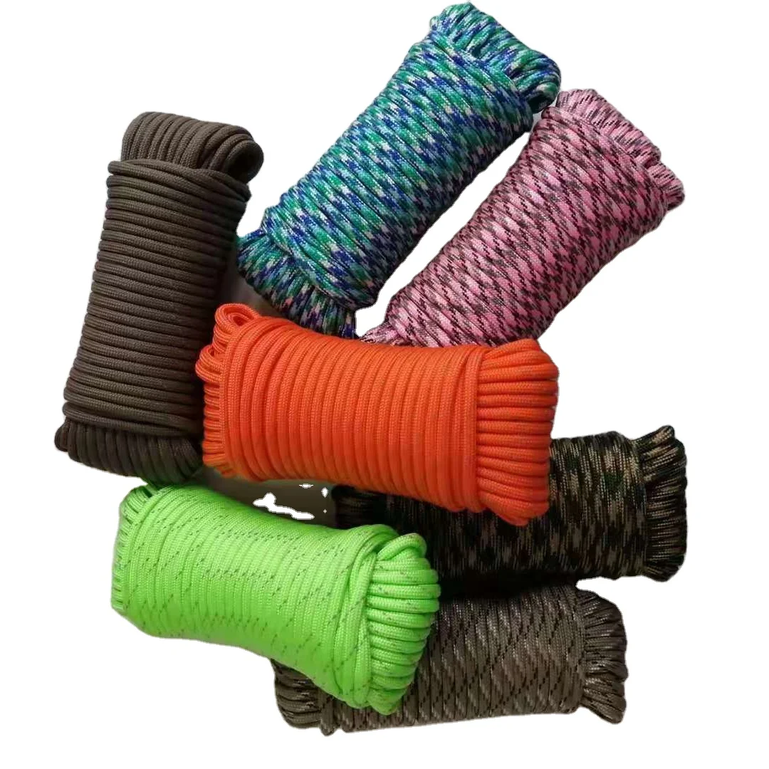 High quality Factory Direct Tactical Parachute Rope Polypropylene Braided  Outdoor Camping Tent Rope