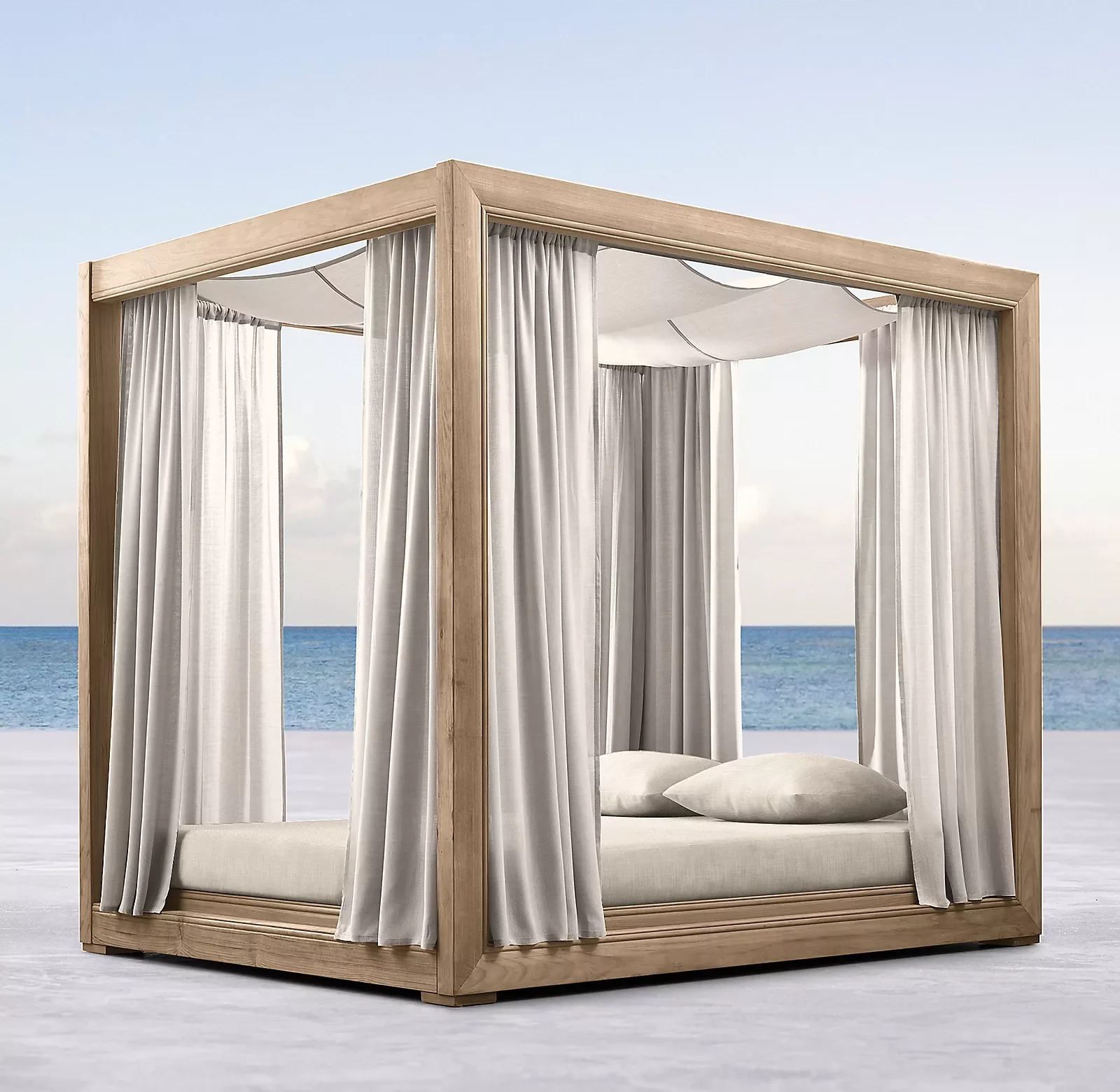 luxury modern style poolside wood sunbed canopy outdoor teak daybed with curtains