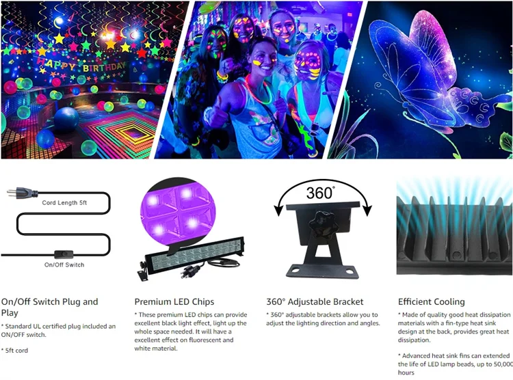 Outdoor Waterproof Ultraviolet Blacklight 72W UV 395NM floodlight AC85-265V Fluorescent purple Stage Lamp For Bar Party