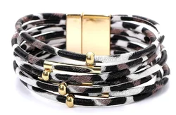2020 fashion bracelets bangles multilayer wrap leopard leather bracelet for women gold plated copper beads magnetic clasp m