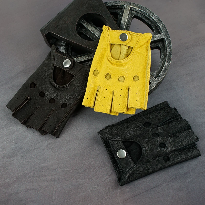 Перчатки мужские без подкладки пальцев из оленьей кожи для вождения черные коричневые