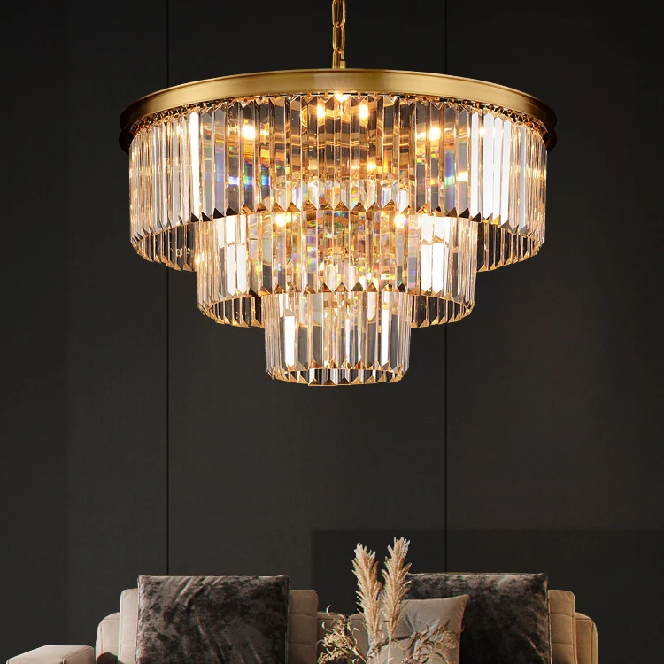 Indoor Decoration Dining Room Home Fancy Light Hanging Copper Crystal Luxury LED Chandelier