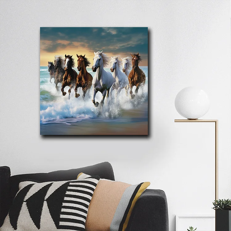 Hot selling popular style galloping horse printed canvas painting support custom size for online retail room decoration