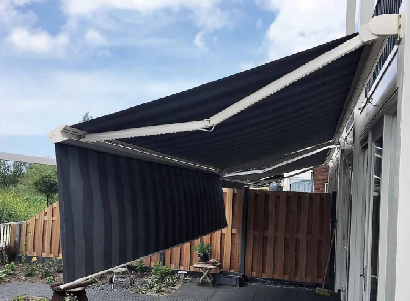 full cassette retractable electric awning 7200 4*2.5m remote control switch retractable LED lighting awning with wind/sun sensor