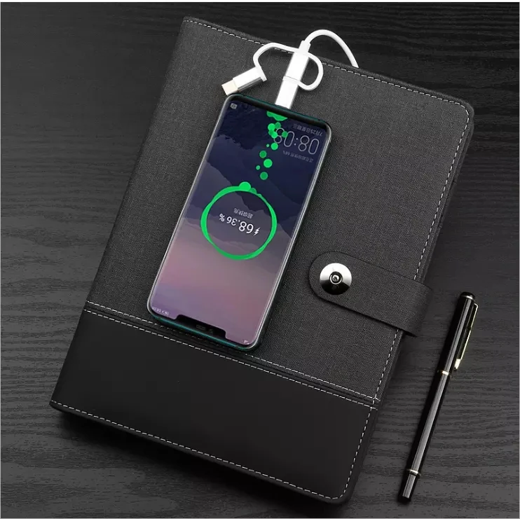 Multi-functional A5 Wireless Charging Notebook With speaker  USB Flash Drive Power Bank Leather Smart Notebook For Business Gift