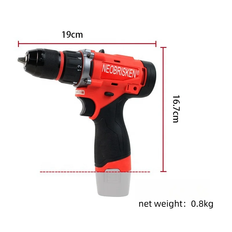 NEOBRISKEN 12V Cordless Impact Drill Dual Speed Multifunctional Electric Drill with Lithium Battery Brushless DIY Electric Drill