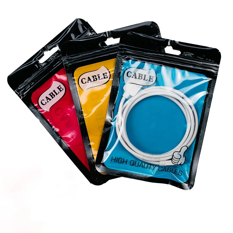 Plastic Ziplock Top Clear Window Retail Pouches USB Cable Package Bag for iPhone Samsung USB Charger Cable Package Bags