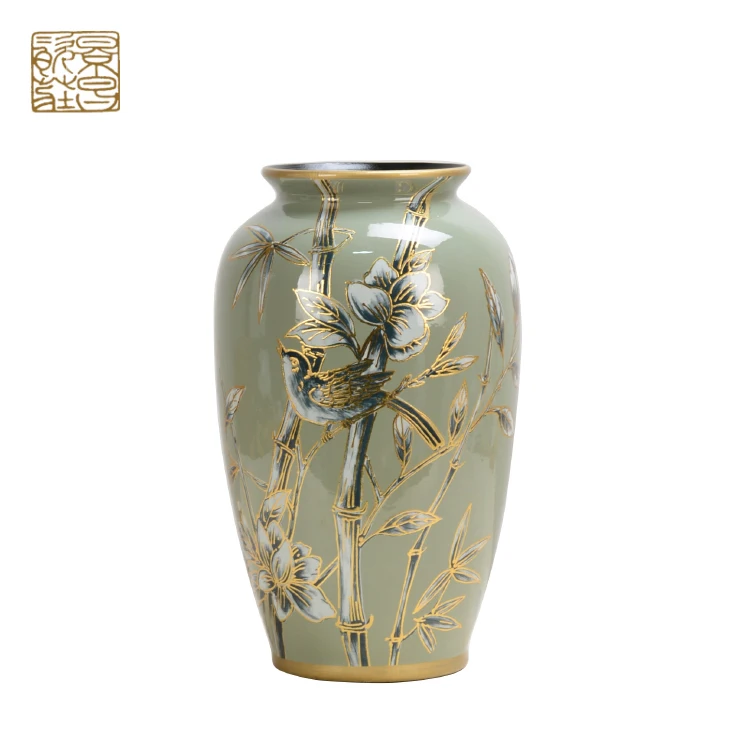 wholesale antique style green porcelain ginger jar chinese painting ceramic temple jar