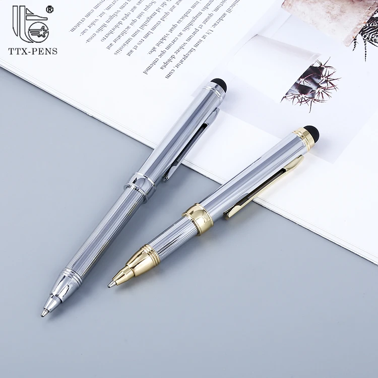 Тонкий металлический стилус 2 в 1, сенсорная ручка, многоцветные дешевые металлические шариковые ручки для отеля