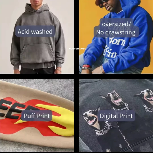 Bulk Streetwear Custom Manufacturer Heavy weight 500gsm Vintage Distressed Dtg Digital Printing Stone Acid Washed Hoodie For Men
