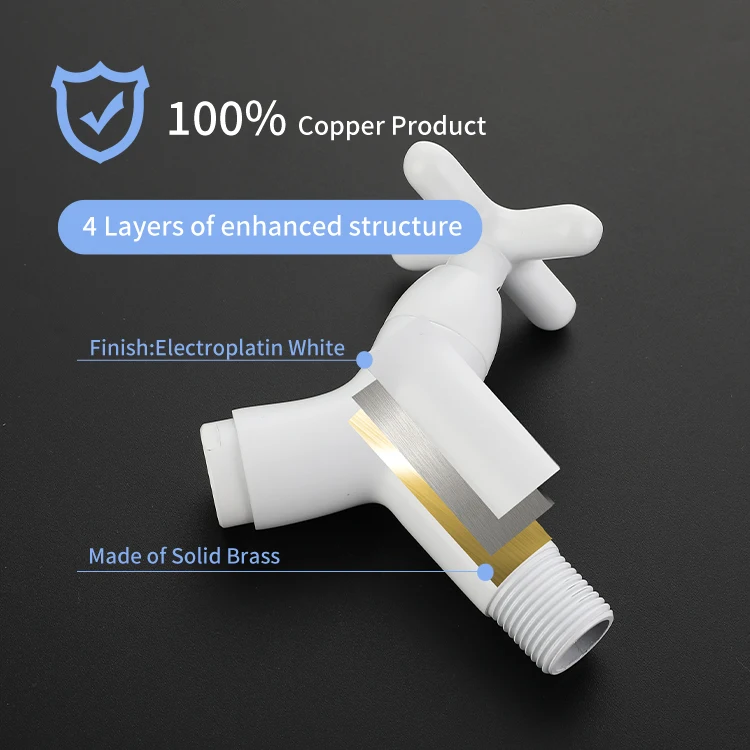 Hot Sales Brass White Wall Mounted Hand Washing Tap Mop Pool Tap Garden Outdoor Bathroom Single Cold Water Faucet In-Wall