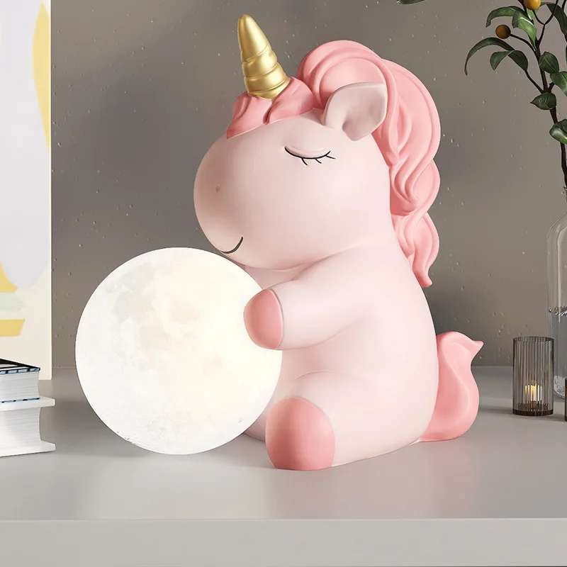 Dropshipping resin home decor for bedroom bedside lamp table lamp birthday gift unicorn night light resin sculpture