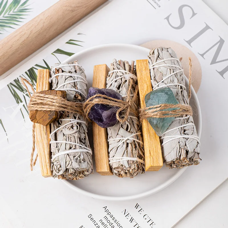 Natural Crystal Home Cleansing Negative Energy White Sage Incense Santo Palo Smudge Stick Bulk Wholesale