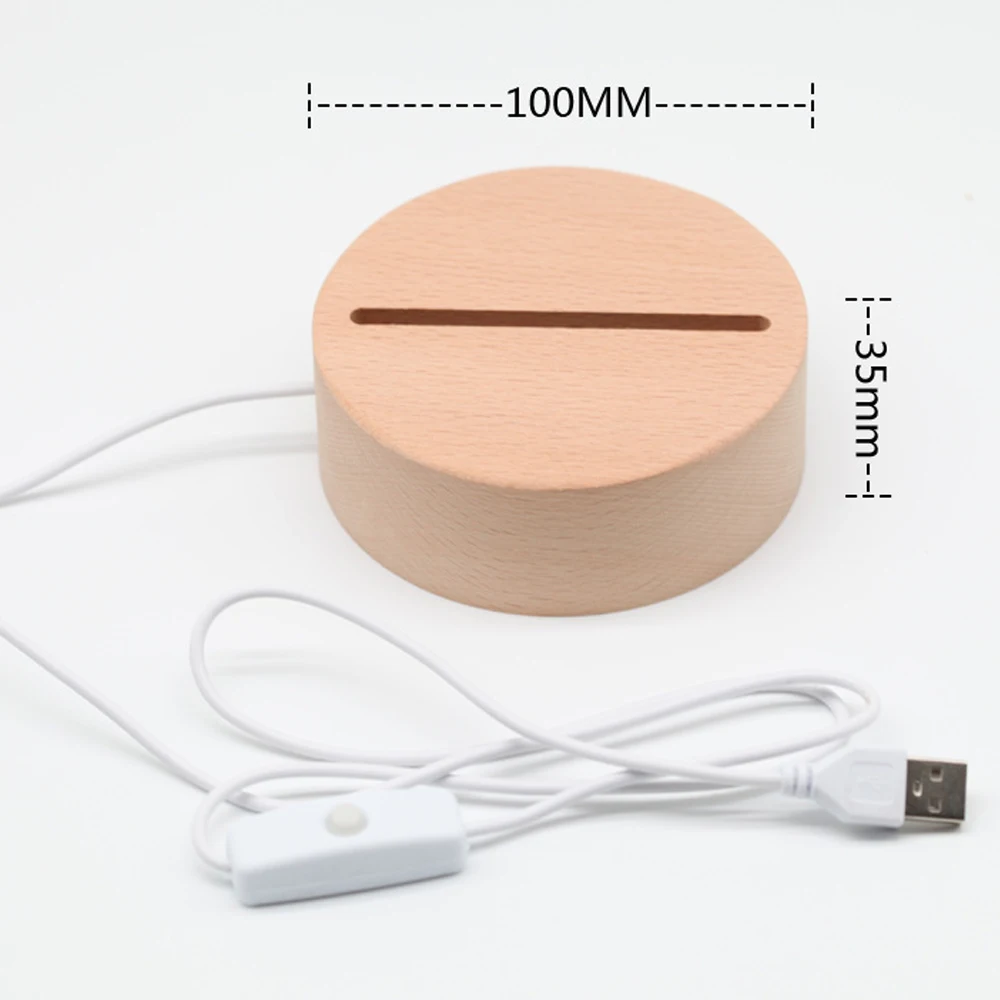 Горячая распродажа деревянный теплый USB-светильник основание для светодиодной 3D ночной лампы круглая овальная деревянная светодиодная лампа USB-кабель переключатель ночного света