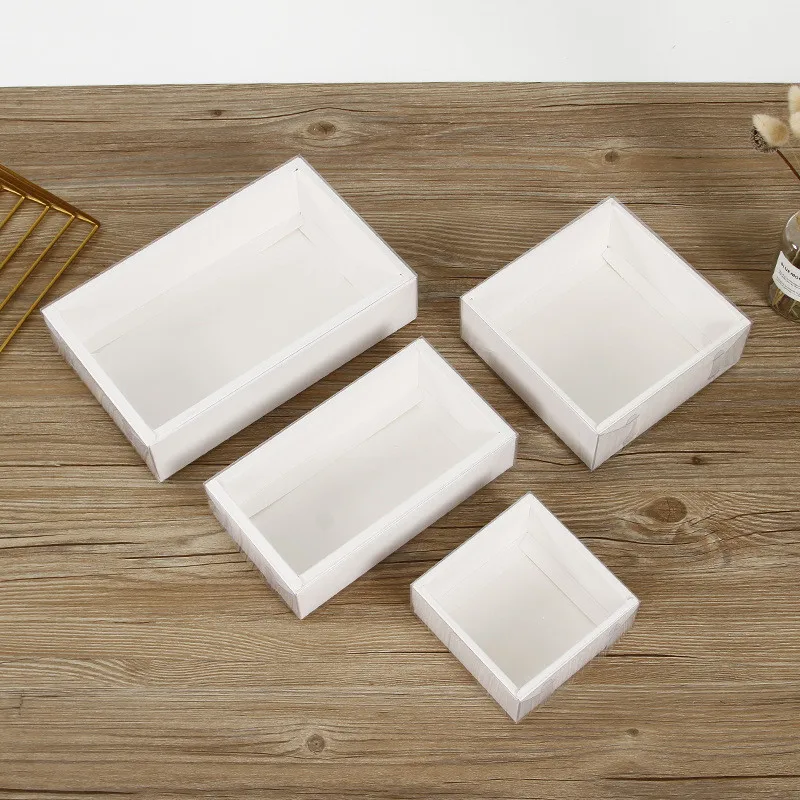 Wholesale custom small rectangle transparent plastic lid tray recyclable kraft paper gift packing boxes with clear PET cover