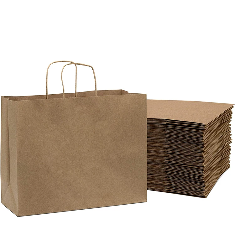 16x6x12 Inches Merchandise Bulk Large Coat Outfit Packing Gift Shopping Blank Paper Bags with Hand Length Handles