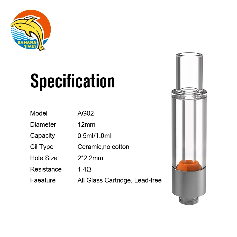 Shenzhen factory glass tank round tip ceramic carts AG02 empty 1ml vap pen cartridges screw on oil atomizer