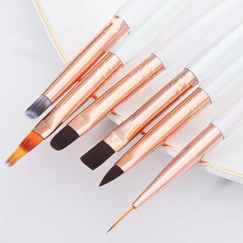 2024 NEW arrive nail brush set  6 pcs transparent acrylic Handle nylon hair nail brush for Nail Art Painting Brush set