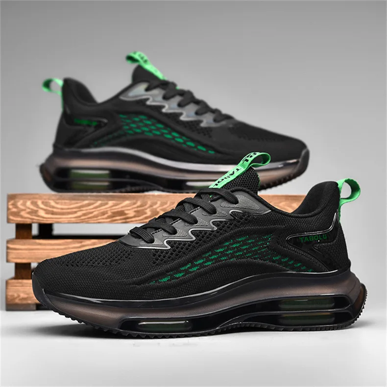 Trendy cushion air cushion sole breathable flying woven fashion running men sports shoes